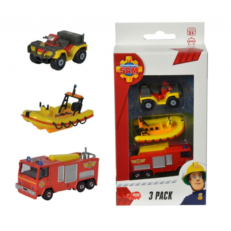 DICKIE Fireman Sam 2 transporto priemonių rinkinys + gelbėjimo valtis