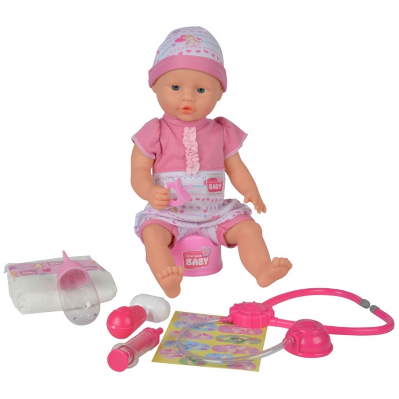 SIMBA Baby besišlapinanti lėlė 38 cm su puoduku ir medicininių reikmenų rinkiniu