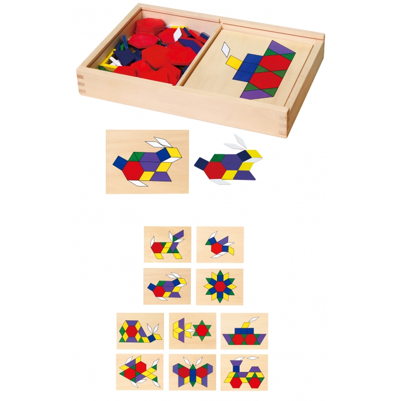 VIGA medinės geometrinės mozaikos Dienes kaladėlės Montessori logikos dėlionė148 vnt.
