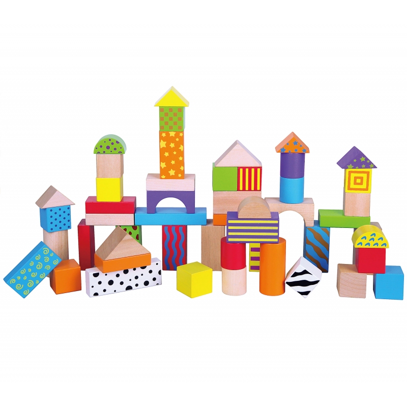 Medinės edukacinės kaladėlės Viga Toys Bucket 50 elementų
