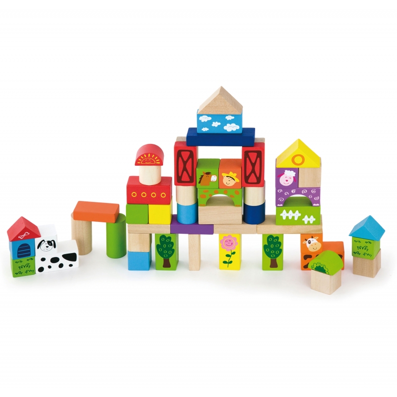 Viga Toys Farma medinės kaladėlės 50 elementų
