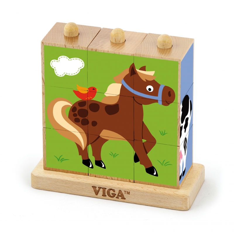 Medinė loginė dėlionė Mokomoji dėlionė Viga Toys Farm 9 elementai