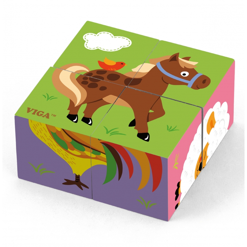 VIGA Wooden Farm Puzzle 4 kaladėlės