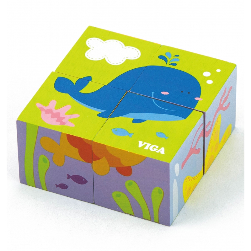 Medinė dėlionė Sea Puzzle Viga Toys 4 blokeliai Montessori