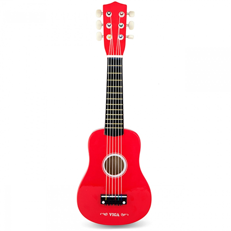 Viga Medinė gitara vaikams, raudona, 21 colio, 6 stygų