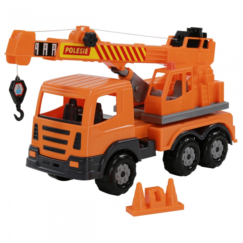 Statybinis kranas automobilis 43cm + kūgiai