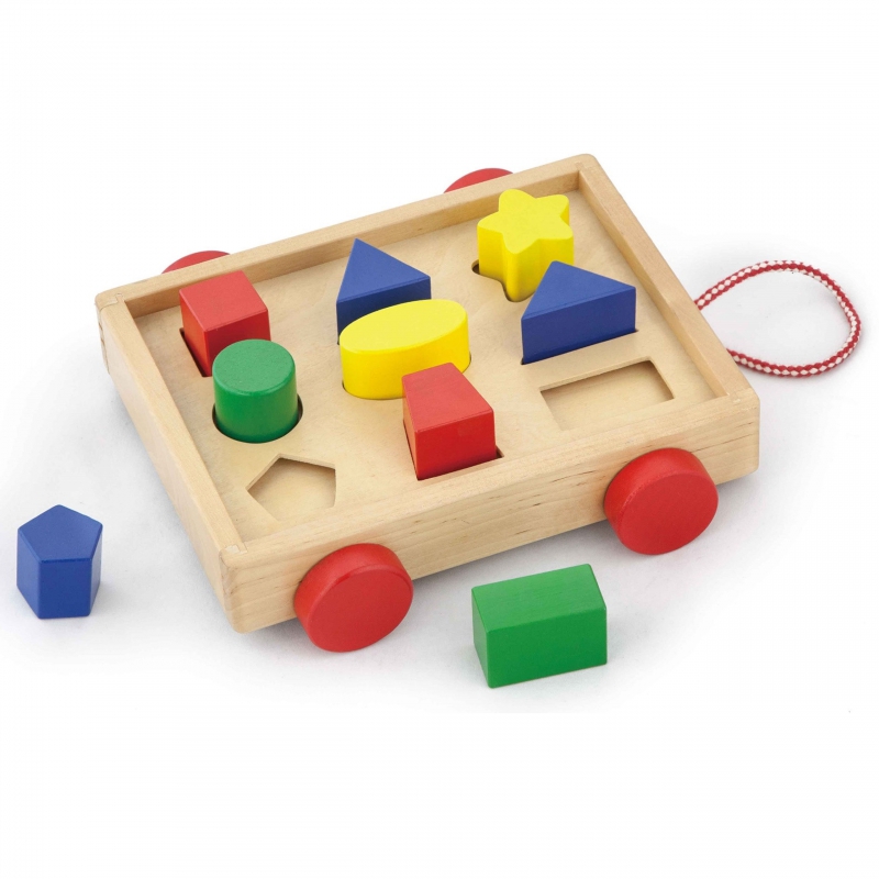 Medinis vežimėlis su kaladėlėmis ir rūšiuotoju Viga Toys