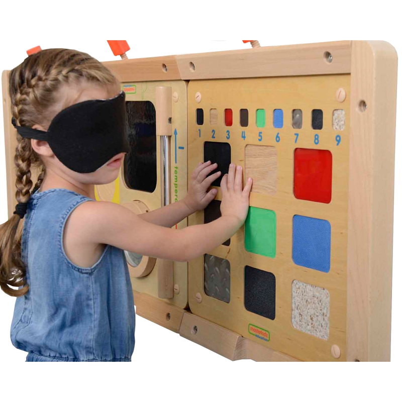 MASTERKIDZ edukacinė taryba, atpažįstanti medžiagas, tekstūras, lytėjimo pojūtį