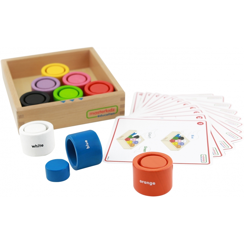 MASTERKIDZ spalvotos medinės kaladėlės ir apvalūs puodeliai