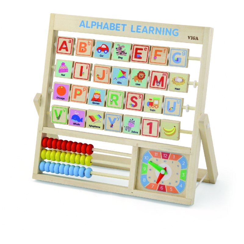 Medinės lentos abėcėlės mokymasis anglų kalbos laikrodis Abacus Viga Montessori