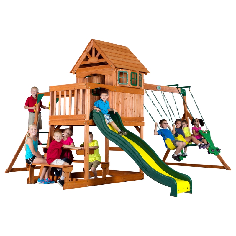 Backyard Discovery Springboro 7-in-1 medinė žaidimų aikštelė, pagaminta iš kedro medienos