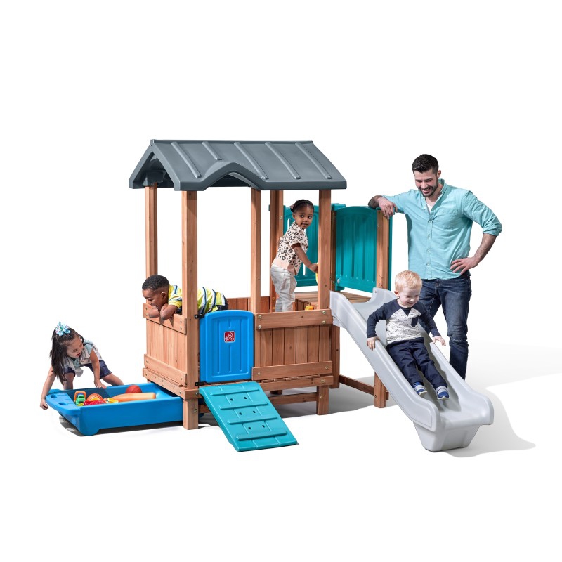 2 žingsnis Nuotykių medinė žaidimų aikštelė House Slide