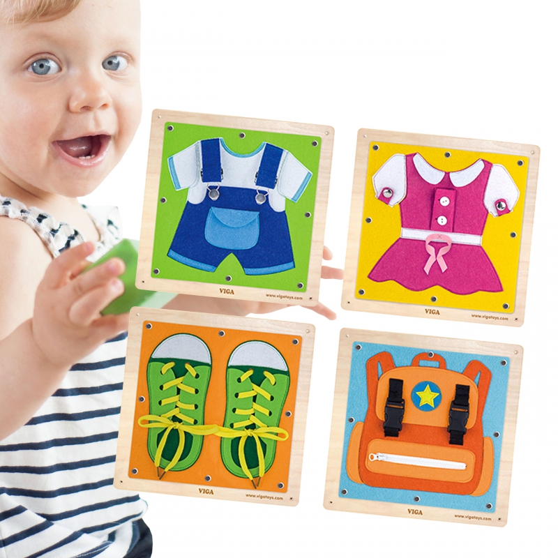 Viga Wooden Sensory Boards Montessori drabužiai ir tvirtinimo detalės