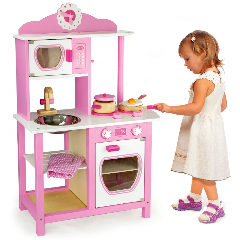 Didelė medinė virtuvės kriauklė Princess Pink Viga Toys