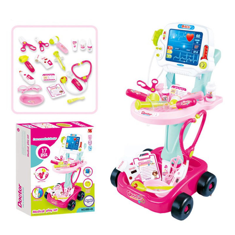 WOOPIE Little Doctor's Vežimėlis Rožinis gydytojo rinkinys Vaikams 17 priedų