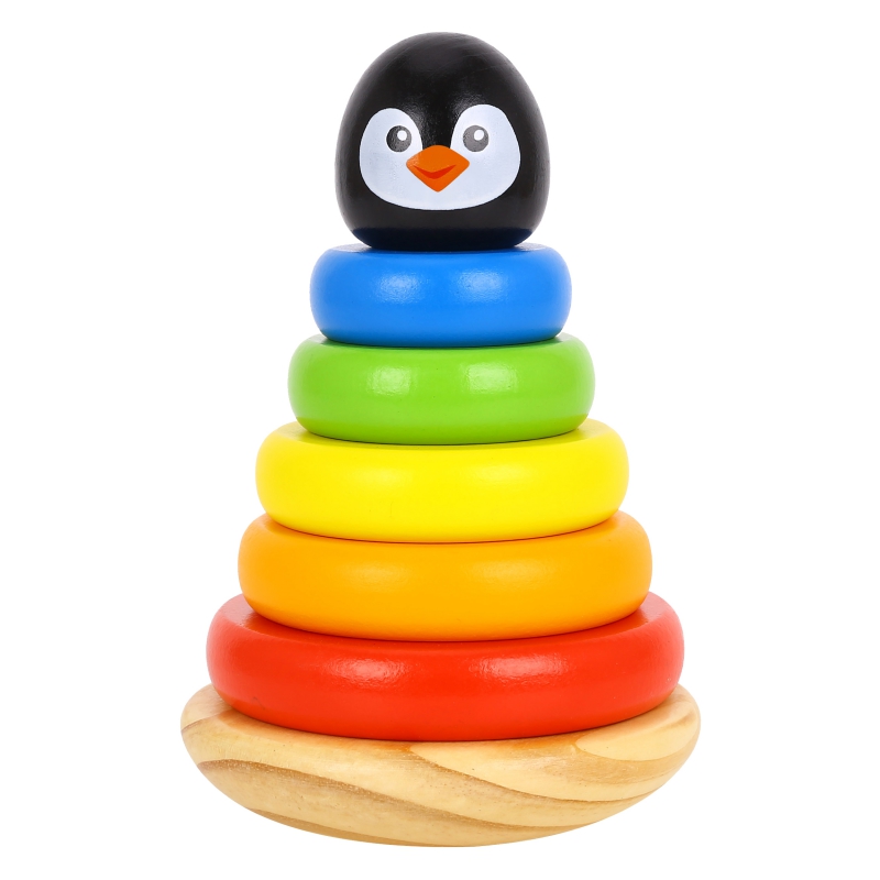 TOOKY TOY medinė pingvinų piramidės dėlionė