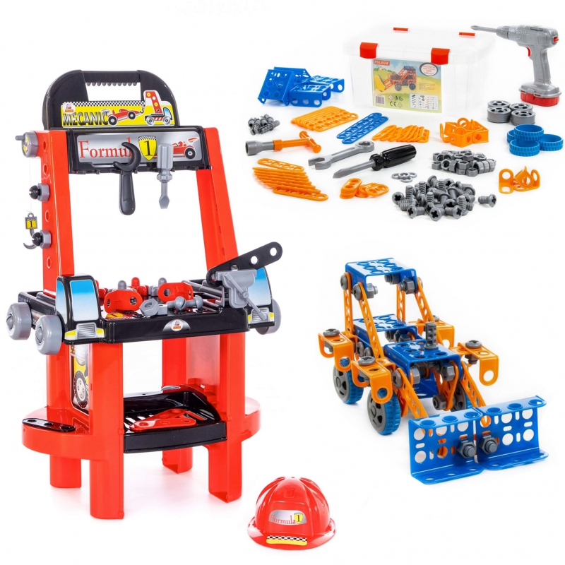 Tinker's Set "Super Mechanic" + įrankių rinkinys statybinės plytos "Inventor" Polesie