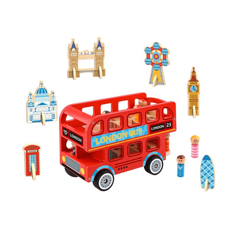 TOOKY TOY Medinis žaislinis Londono autobusas su keleiviais