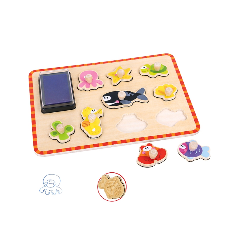 TOOKY TOY galvosūkis Montessori Jigsaw Antspaudai Jūros gyvūnai