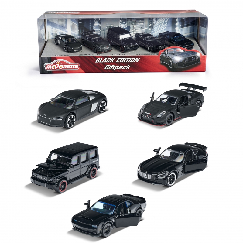 Majorette Black Edition rinkinys iš 5 juodo metalo automobilių