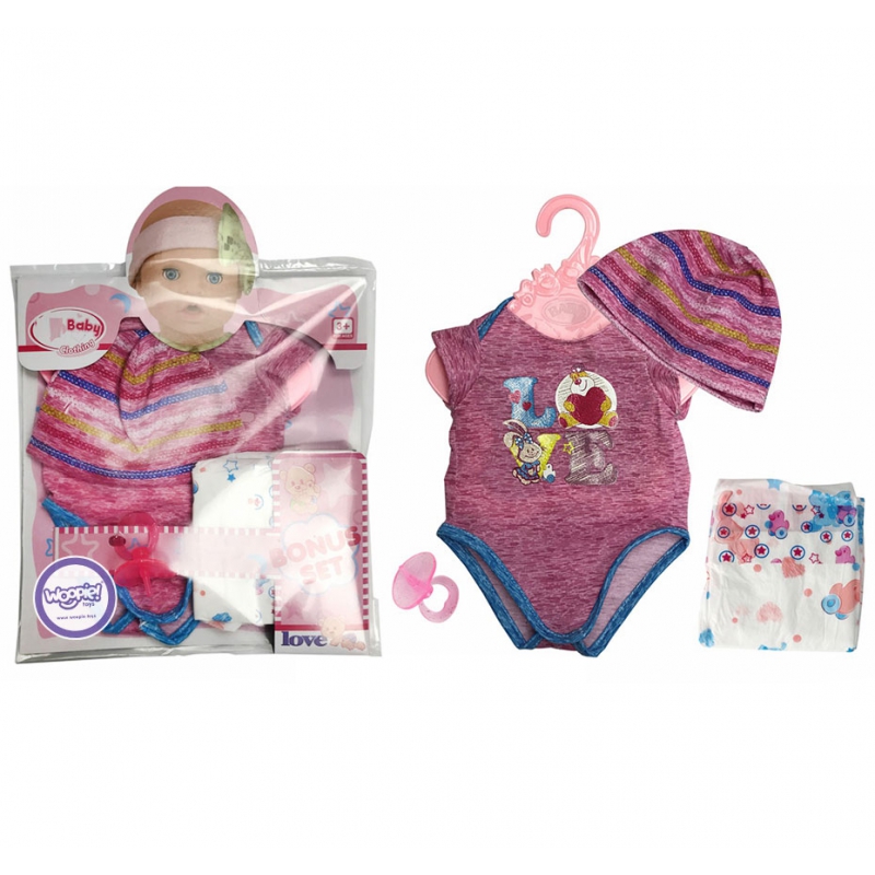 WOOPIE Mega Doll drabužių rinkinys LOVE Bodysuit kepurė čiulptukas sauskelnė 43-46 cm
