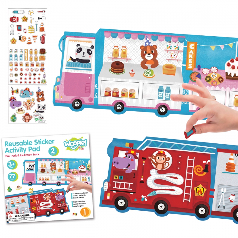 WOOPIE ART&FUN Daugkartinio naudojimo lipdukų rinkinys Creative Scrapbook Vehicles Gaisrinės tarnybos ledų parduotuvė 77 vnt.