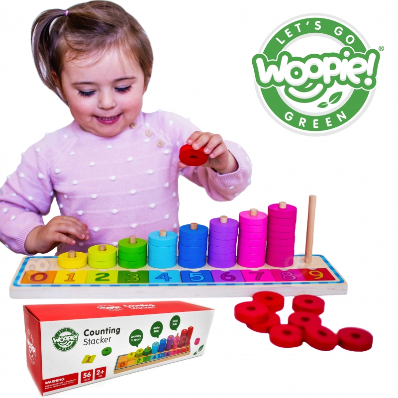 WOOPIE GREEN Galvosūkių mokymasis Skaičiavimas ir spalvos Montessori 56 vnt.