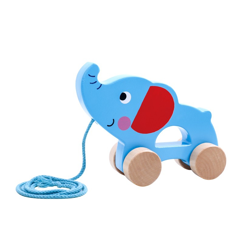 TOOKY TOY Medinis dramblys, skirtas traukti ir stumti už virvelės
