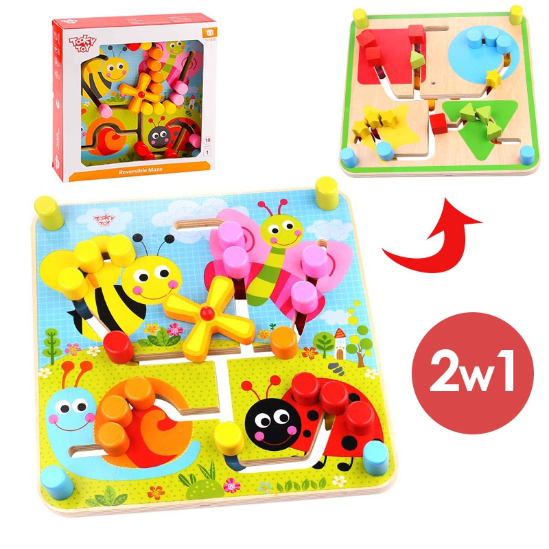 TOOKY TOY loginis žaidimas dvipusis spalvingas labirintas 2 viename gyvūnai ir formos