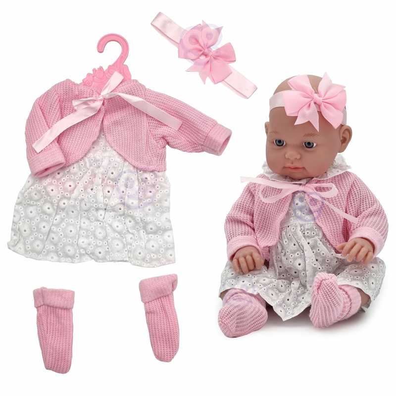 WOOPIE lėlių drabužių rinkinys ėriuko suknelė, megztinis kojinės 43-46 cm