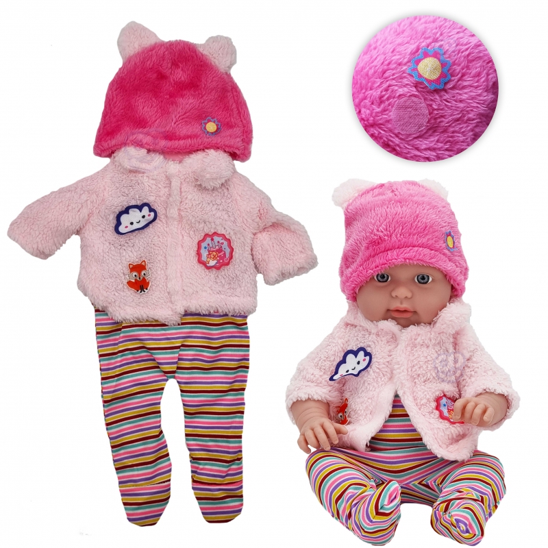 WOOPIE lėlių drabužių rinkinys avies striukės kepurė + bodis 43-46 cm