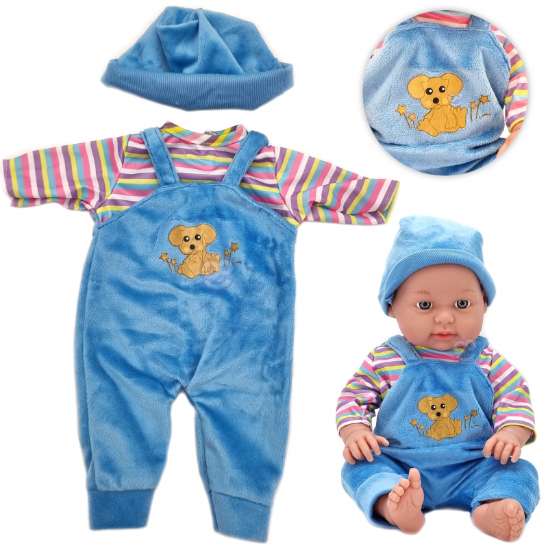 WOOPIE lėlių drabužių rinkinys šuniui Dungarees kepurė 43-46 cm