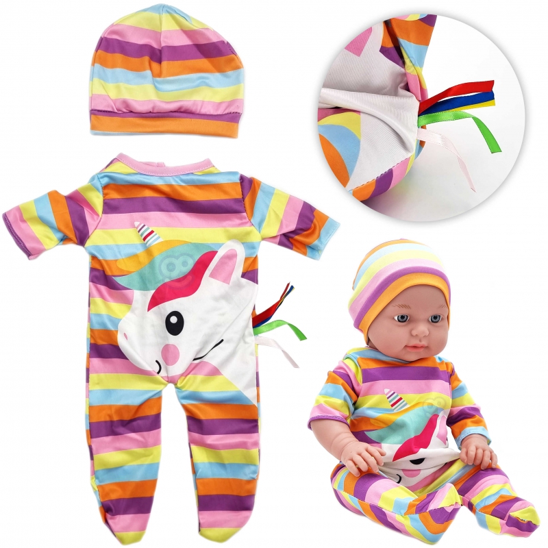 WOOPIE ROYAL lėlių drabužių rinkinys Romper Unicorn Bodysuit kepurė 43-46 cm