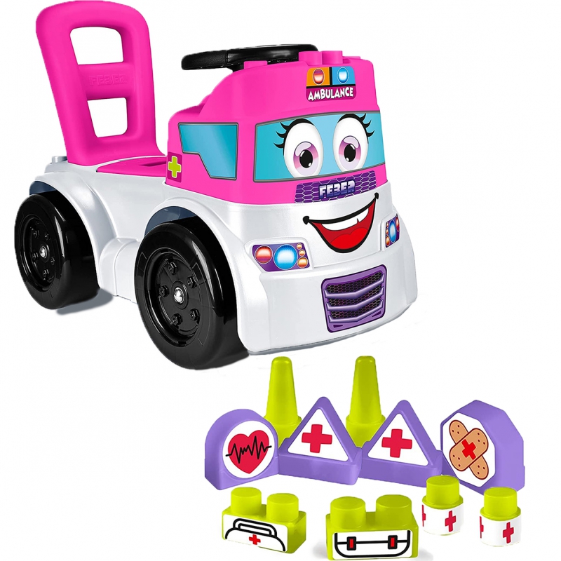 FEBER važiuojama 3in1 greitosios pagalbos automobilis + 10 plytų medicinos tema