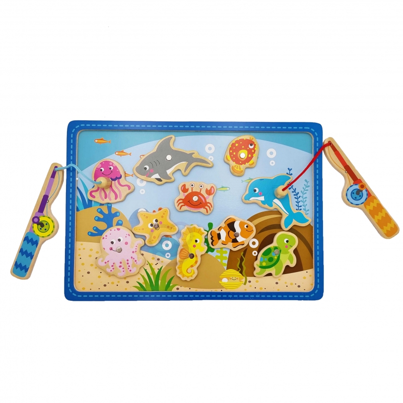 TOOKY TOY Medinis žvejybos žaidimas 2 meškerės + 10 vnt.