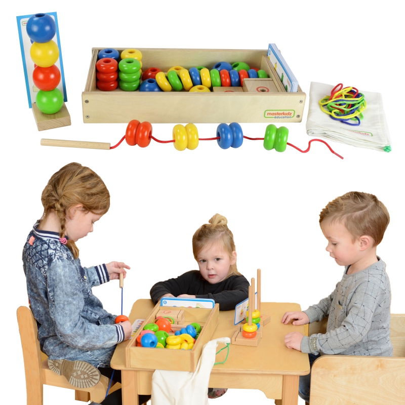 MASTERKIDZ didelės medinės sriegimo kortelės Montessori dėžutėje