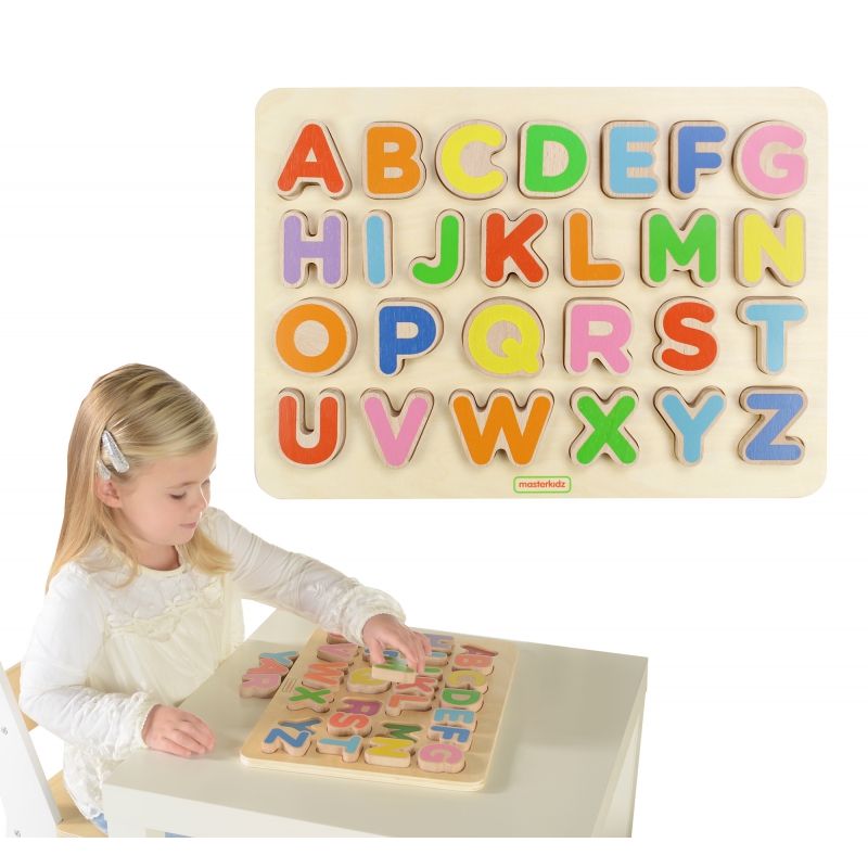 MASTERKIDZ medinė mokomoji planšetė Abėcėlė didžiosiomis raidėmis Montessori