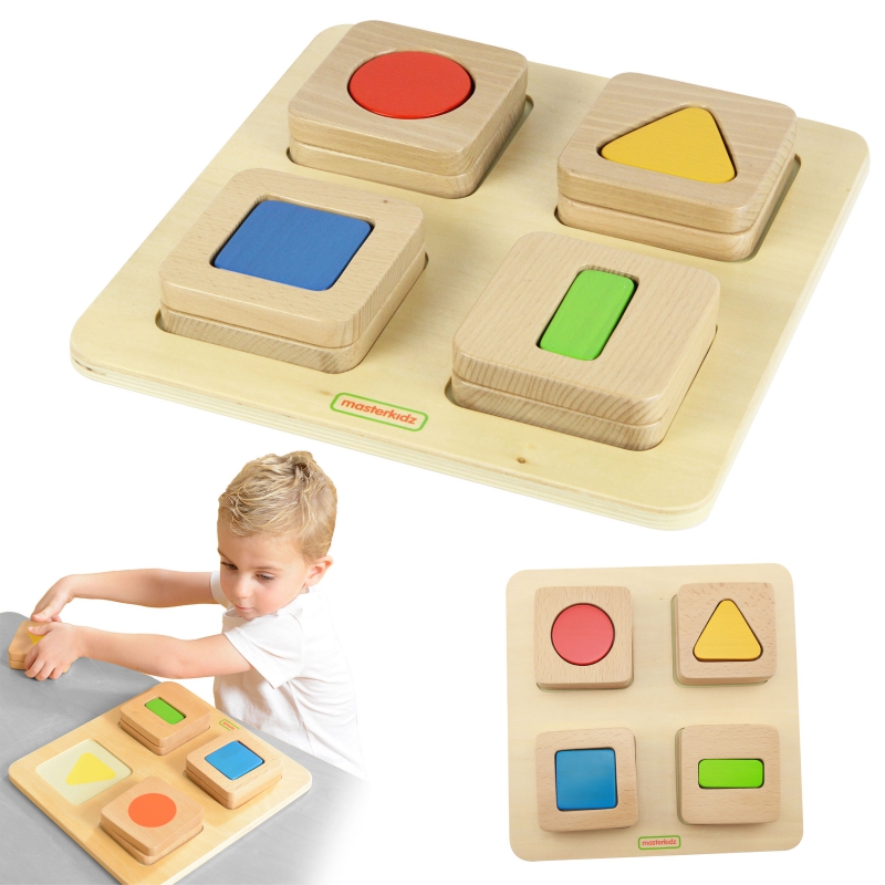 MASTERKIDZ Sensorinis medinis rūšiuotojas Montessori formos ir spalvos