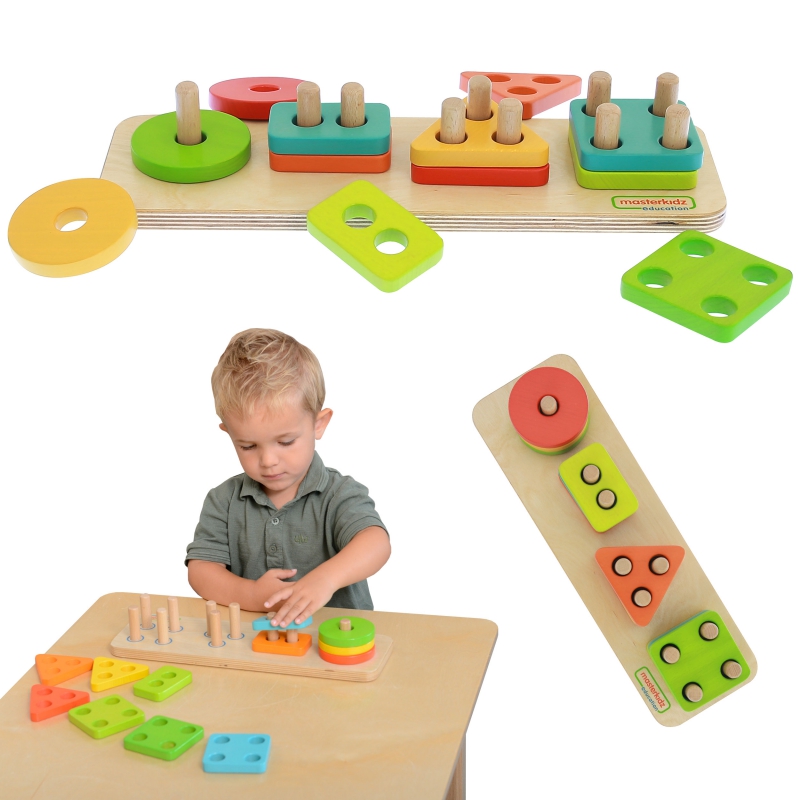 MASTERKIDZ medinių formų rūšiuotojas spalvingi Montessori blokai
