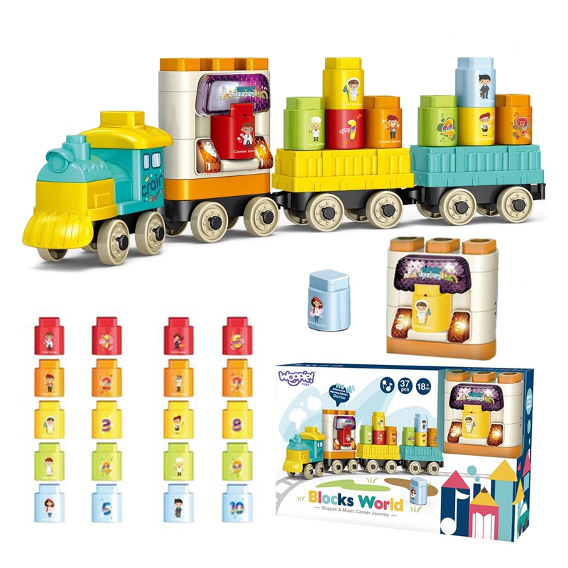 WOOPIE Interactive Train mokymosi numerių, spalvų ir profesijų galvosūkių kaladėlės 37 vnt.