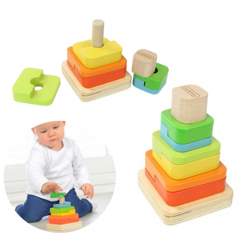 MASTERKIDZ medinių galvosūkių rūšiuotojas Montessori piramidė