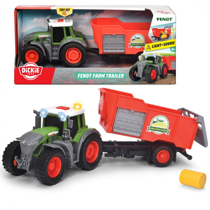 DICKIE Farm Fendt traktorius su priekaba 26 cm šieno rulonas