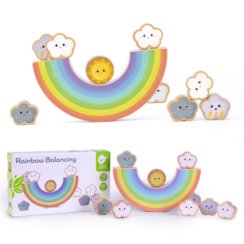 CLASSIC WORLD Medinės dėlionės kaladėlės Balancing Rainbow 10 vnt.