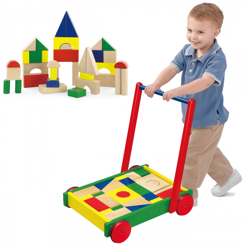 Medinė vaikštynė vaikams su Viga Toys kaladėlėmis