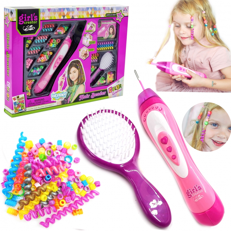 WOOPIE ART&FUN plaukų pynimo rinkinys karoliukų mašinų šepetys