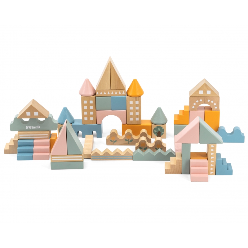 VIGA PolarB medinės kaladėlės City Blocks 50 Montessori elementų