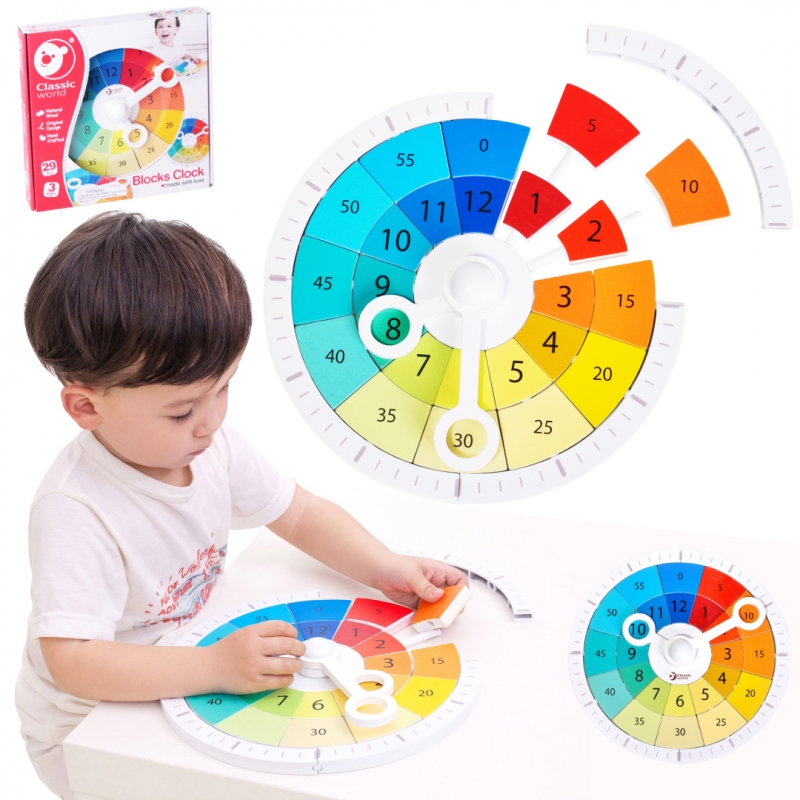 CLASSIC WORLD Clock Manipuliacinė lenta mokymosi laikui MONTESSORI 29 vnt.