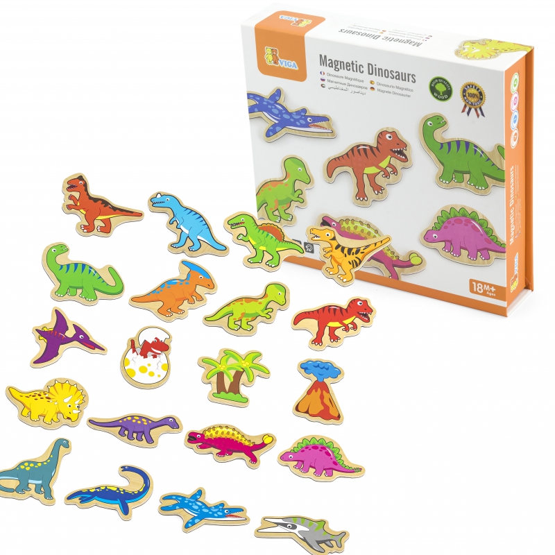 Mediniai Dinozaurai Šaldytuvo magnetai Viga Toys 20 vnt