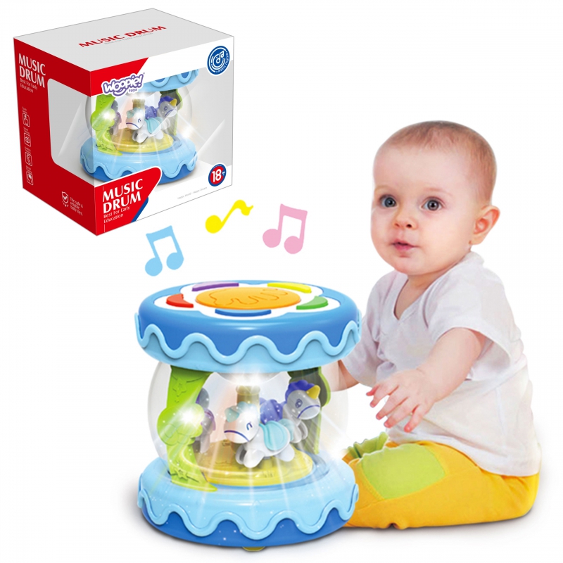 WOOPIE BABY būgno muzikinės dėžutės projektorius 3 viename muzikinis žaislas kūdikiams + volelis, skirtas mokytis šliaužioti