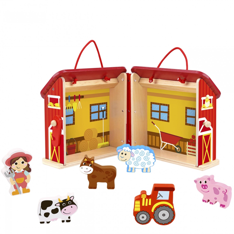 TOOKY TOY nešiojamas tvartas su ūkininku ir gyvūnais